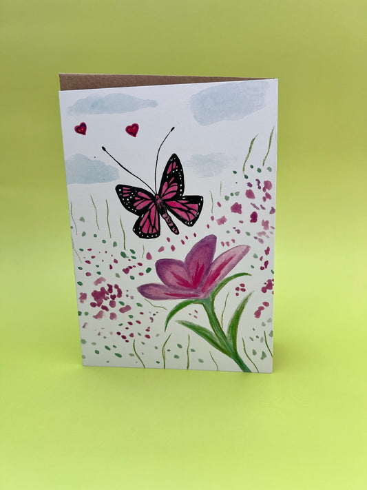 Pink Flower & Butterfly